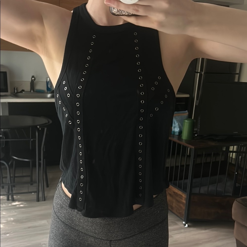 Black Sleeveless Top with Eyelet Detailing